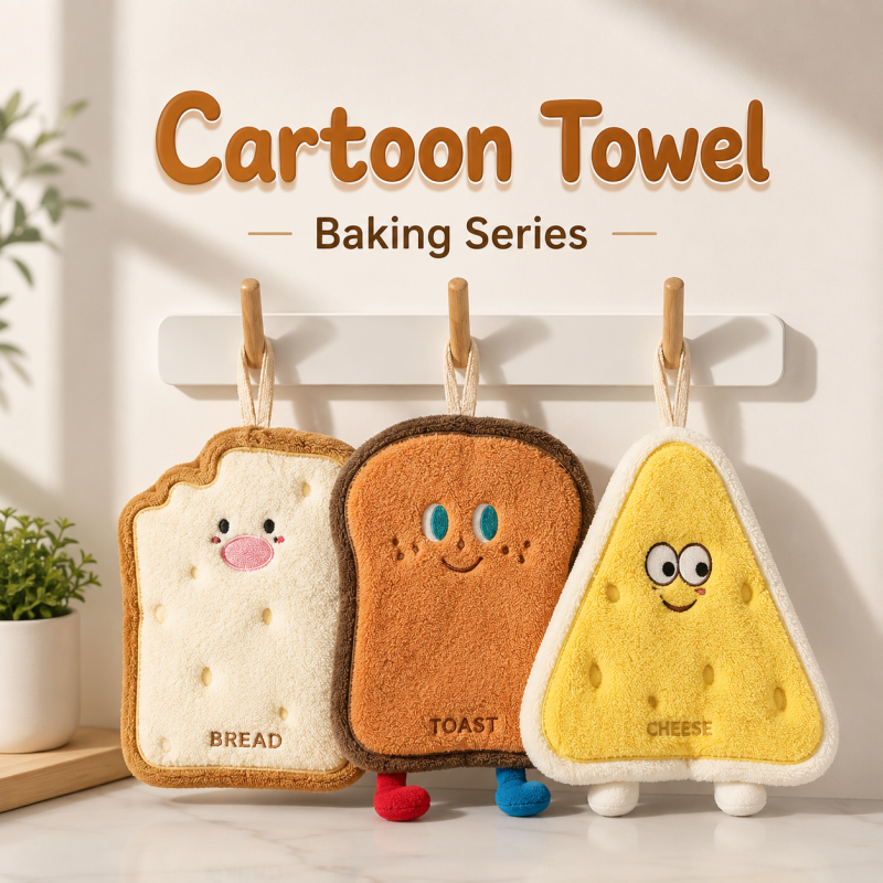 Cartoon Style Hanging Kitchen Towel – Cute Absorbent Hand Towel for Kitchen & Bathroom