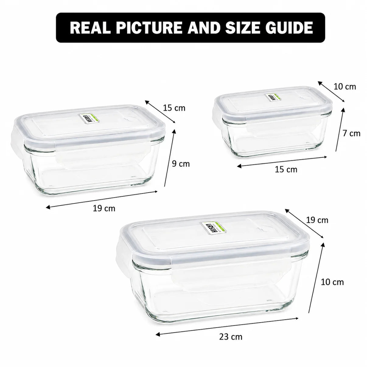 3‑Pcs Premium Rectangle Glass Storage Set with Lids (1806) by Limon