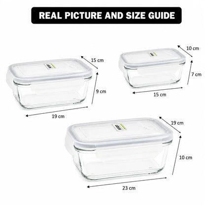 3‑Pcs Premium Rectangle Glass Storage Set with Lids (1806) by Limon