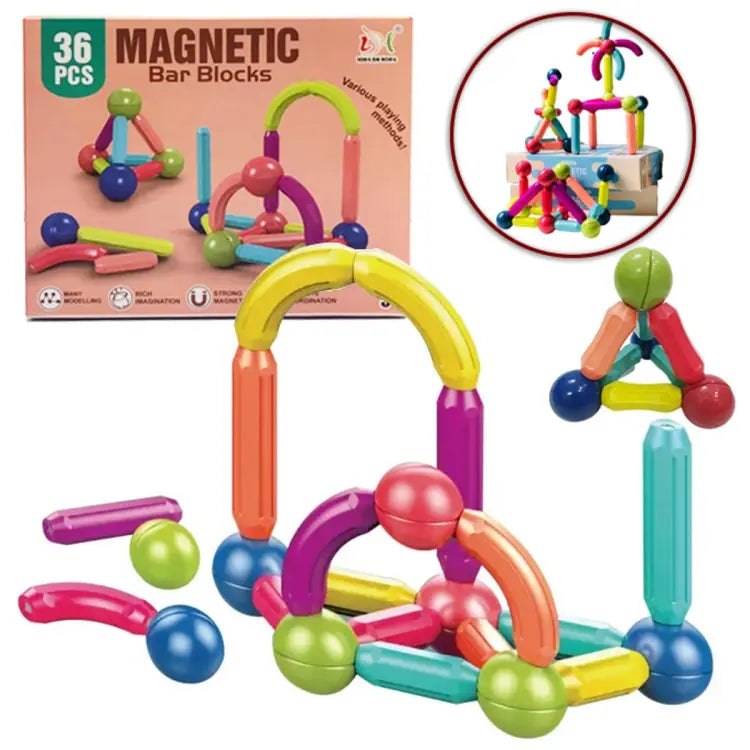 Magnet Bar Blocks | 36 Pcs Magnetic Sticks & Balls Building Toy 36 pcs