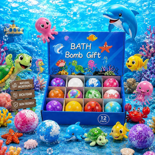 Colorful Bath Bomb Gift Set with Colorful Fizzy Surprise Sea Animals