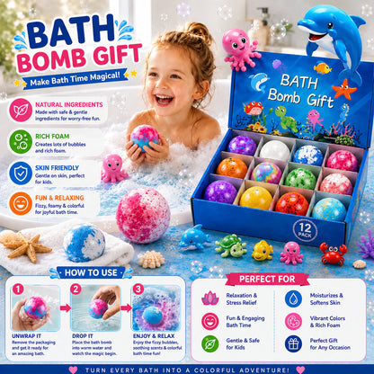 Colorful Bath Bomb Gift Set with Colorful Fizzy Surprise Sea Animals