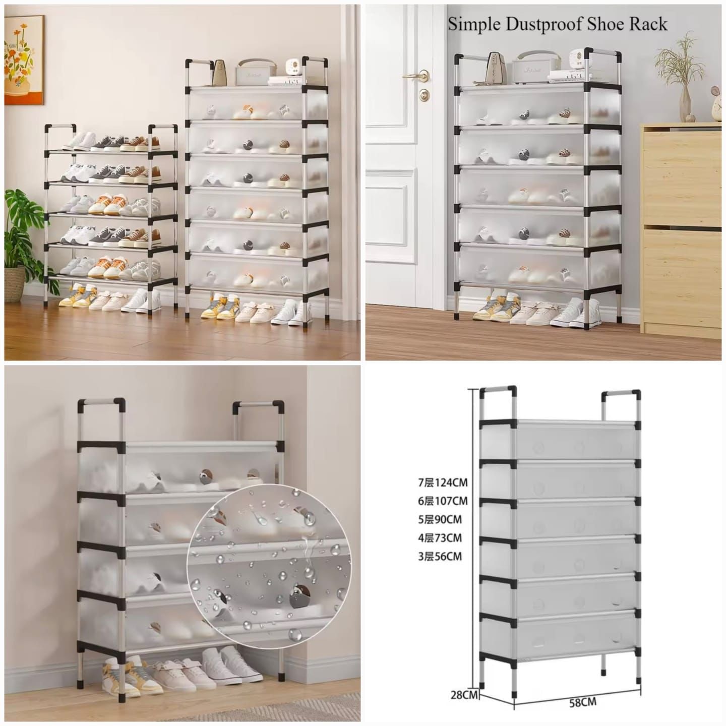 Modern Multi-Layer Shoe Storage Rack with Dustproof Cover & Handles