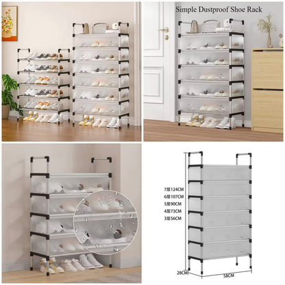 Modern Multi-Layer Shoe Storage Rack with Dustproof Cover & Handles