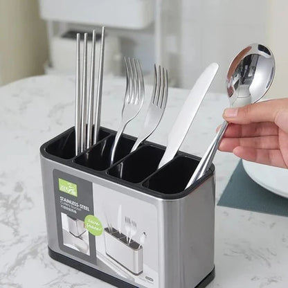 Stainless - Steel Cutlery Holder With Drain Rack