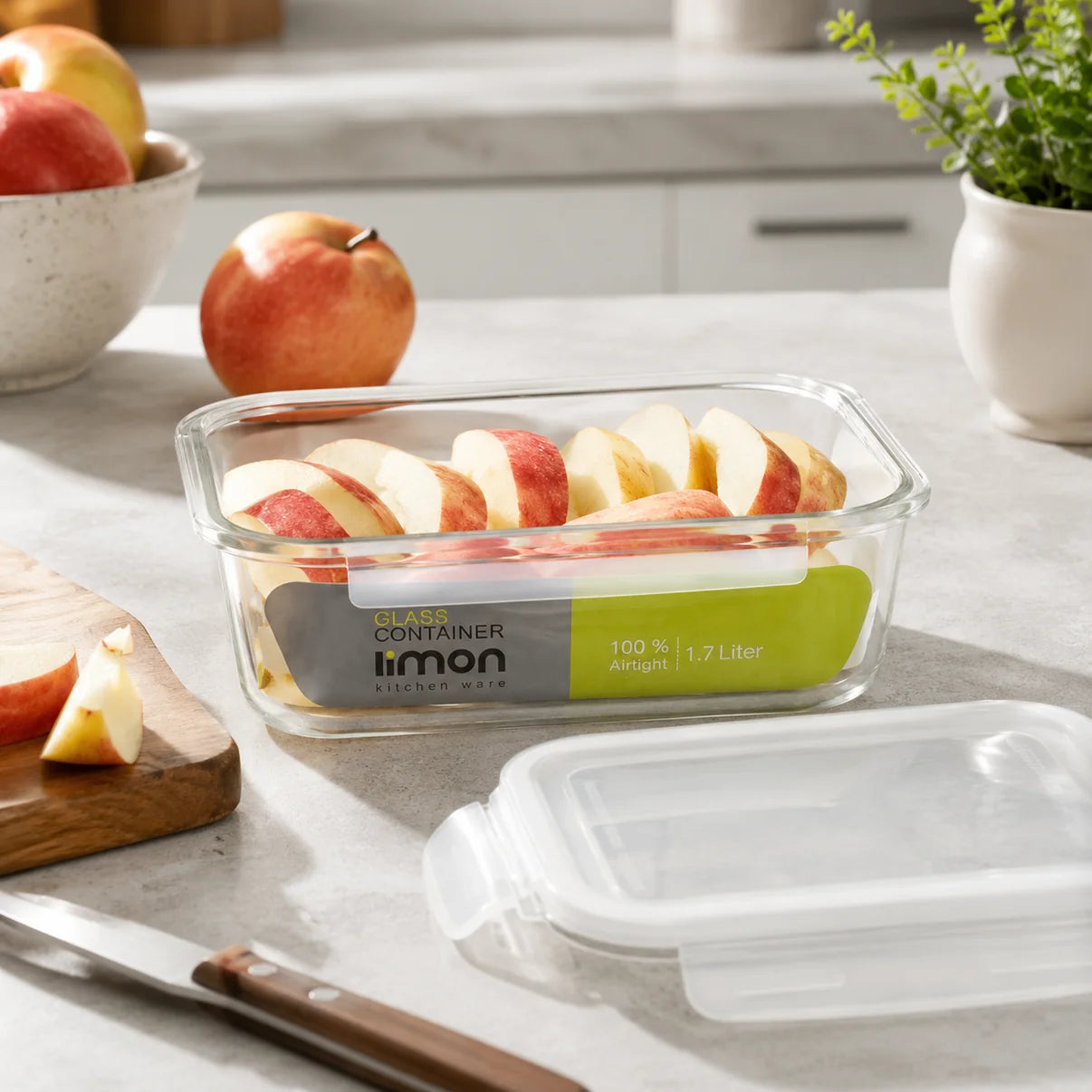 3‑Pcs Premium Rectangle Glass Storage Set with Lids (1806) by Limon