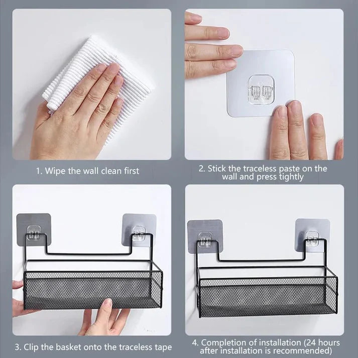 Wall shelf with hooks / Meshed wall shelf